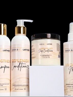 Bask & Lather Aloe & Honey Deep Conditioner - Cream/Gold bundle